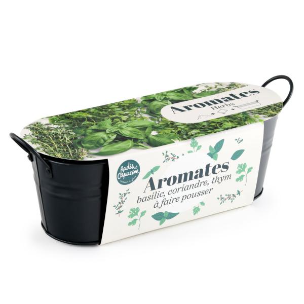 Radis et Capucine - Jardinière 3 aromates - Basilic - Coriandre - Thym - MEDIA_3D